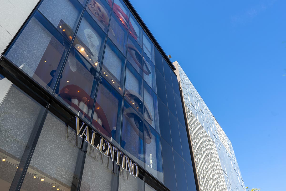 Emilio Villalba x Valentino: The upper floors of the Miami Design District boutique facade during Art Basel Miami Beach 2019