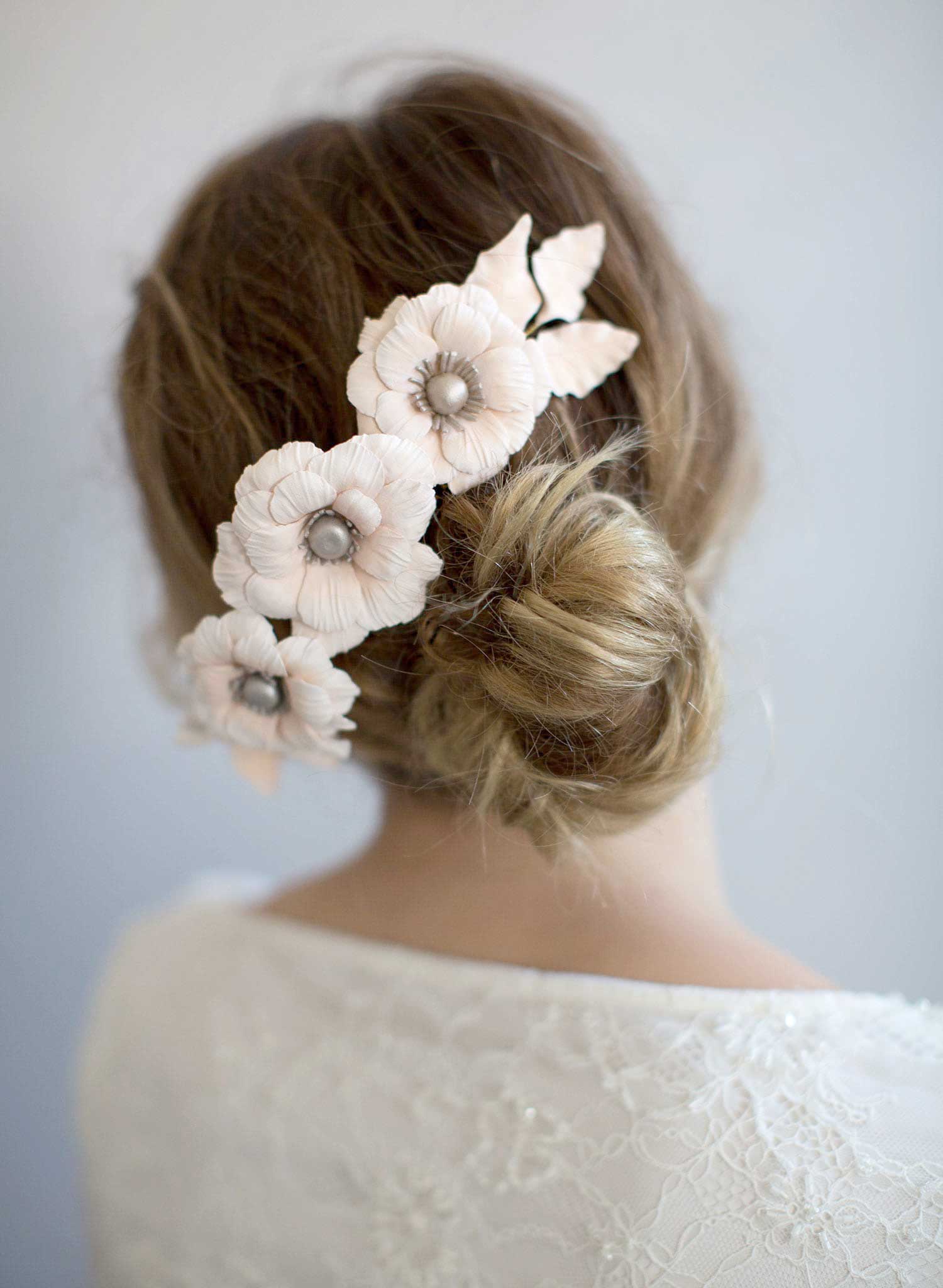 bridal hair flowers, hair comb, twigs and honey