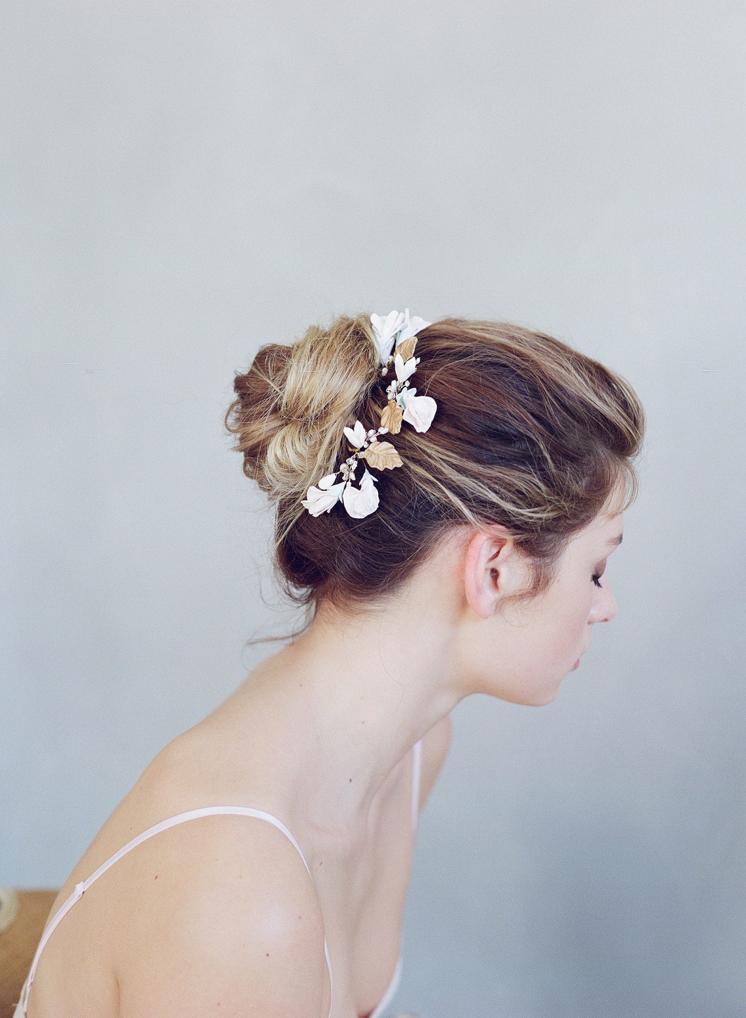 bridal hair pins, sweet peas, handmade clay flowers, twigs and honey