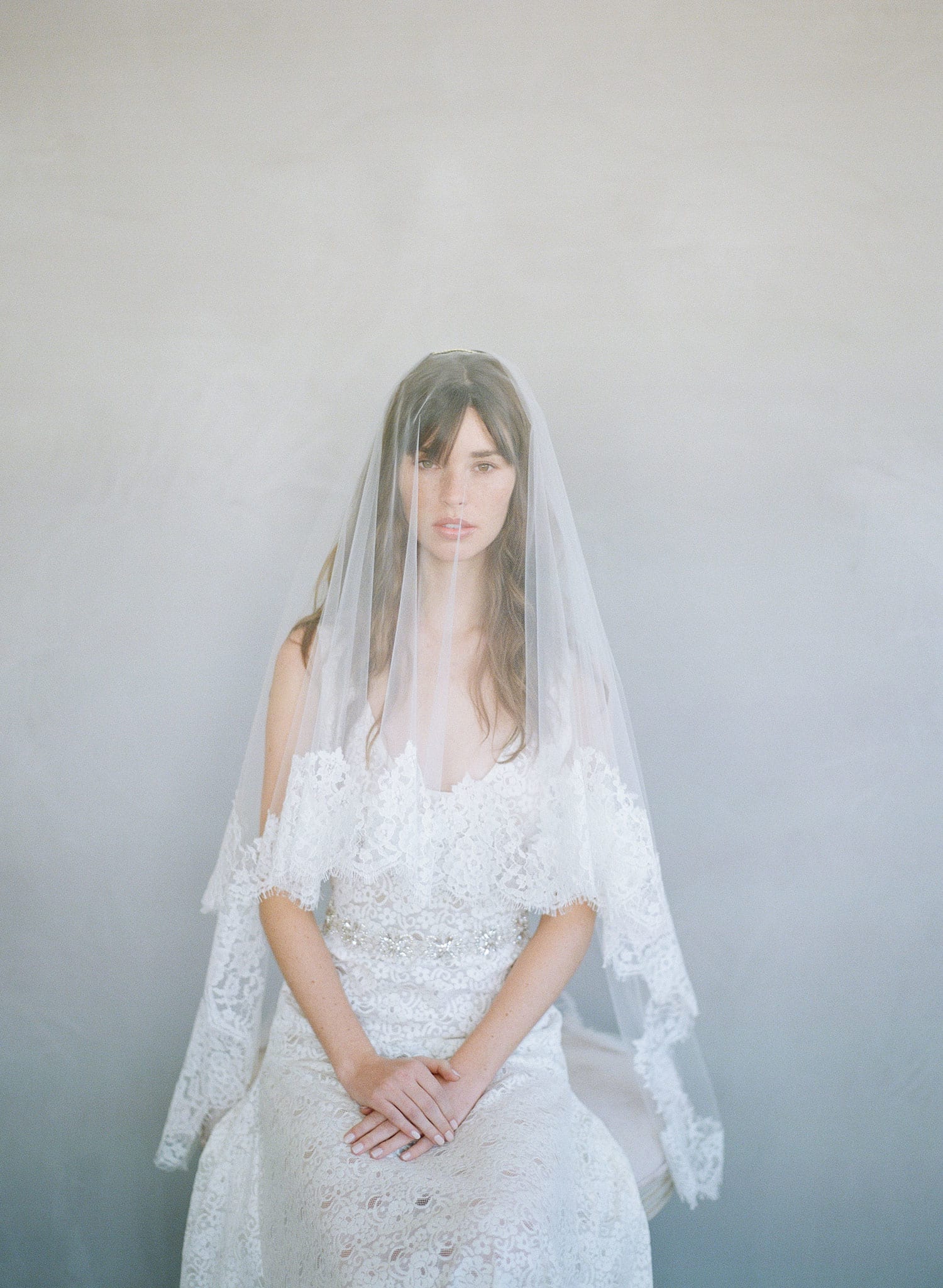 french lace trim bridal fingertip veil, blusher veil, twigs and honey