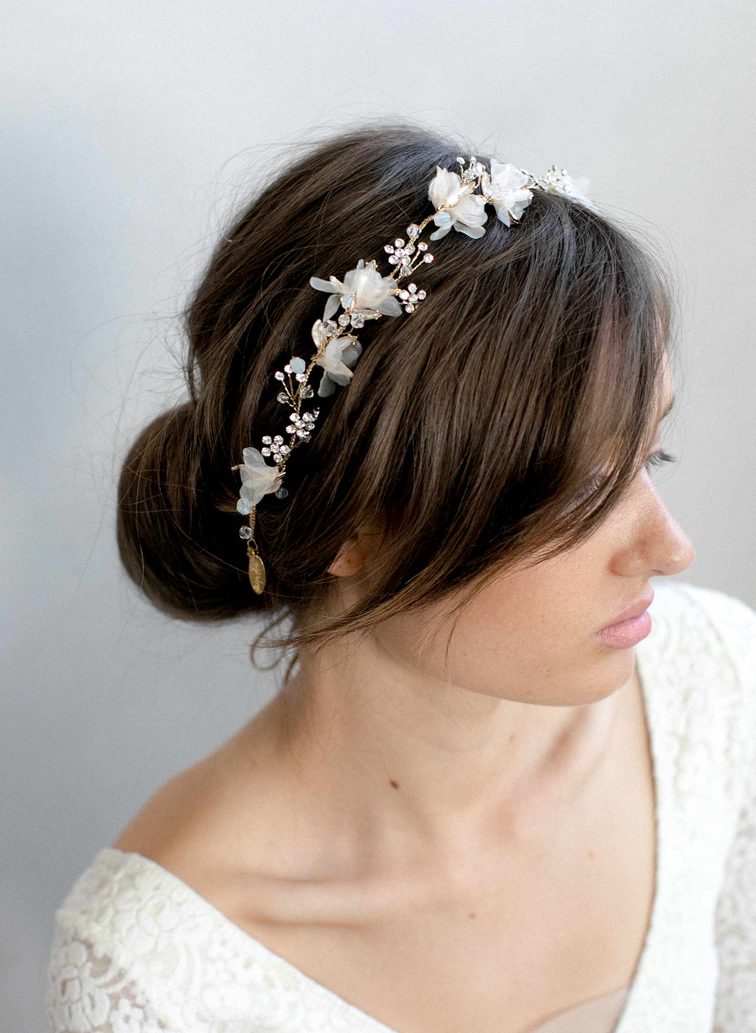 Bridal hair vine with silk blossoms