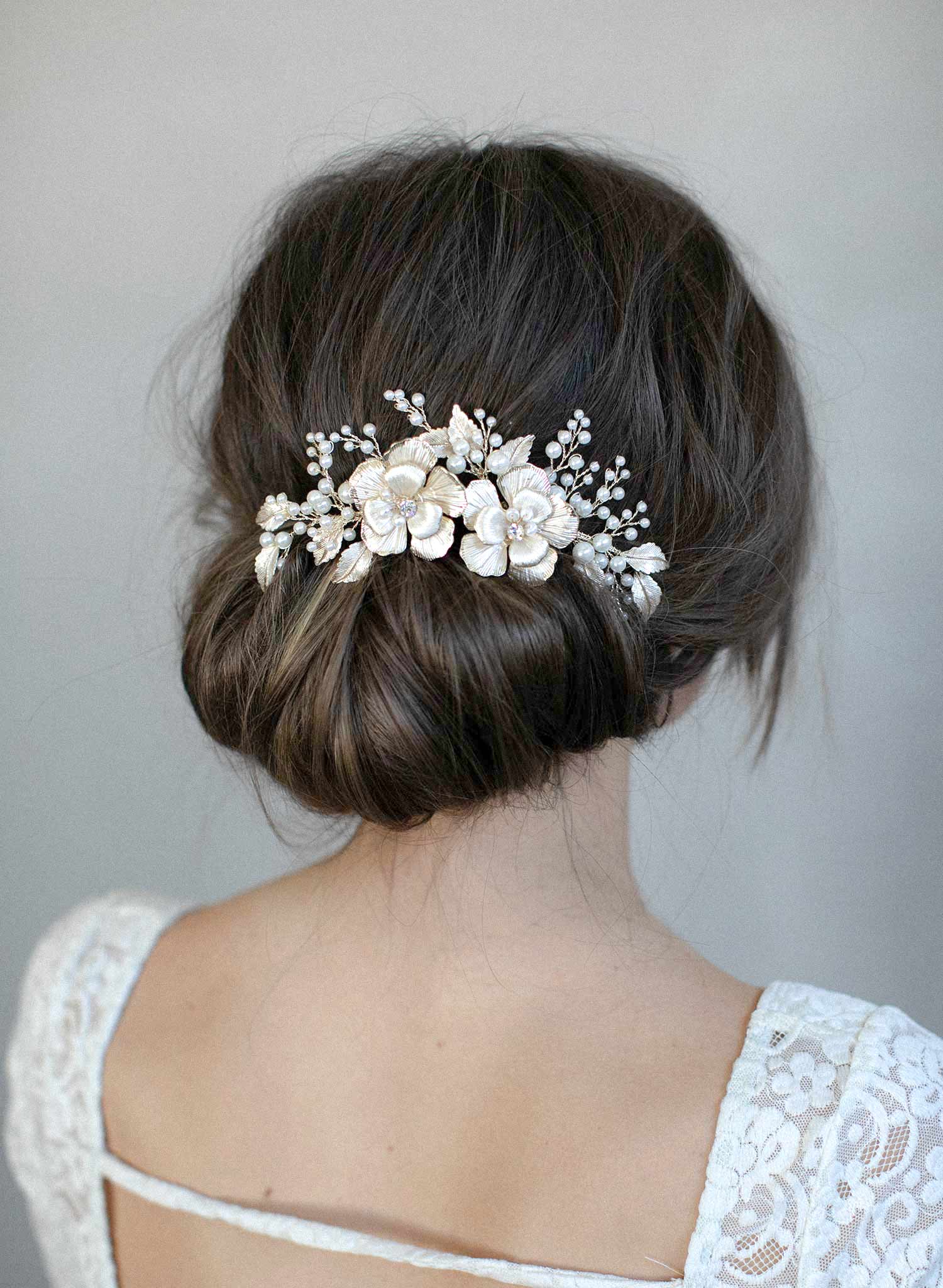 bridal hair flowers with pearls by twigs and honey