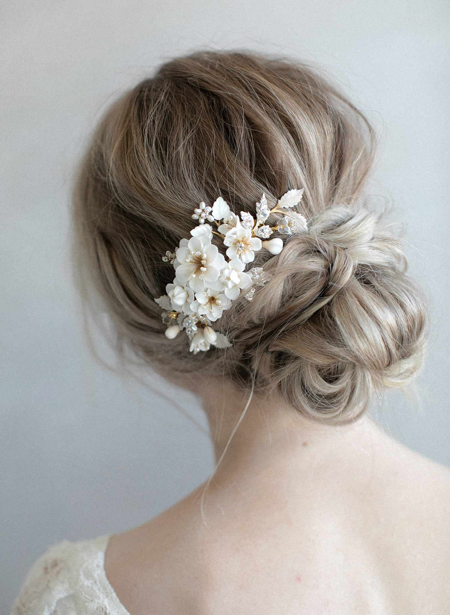 bridal clay flower hair comb by twigs and honey
