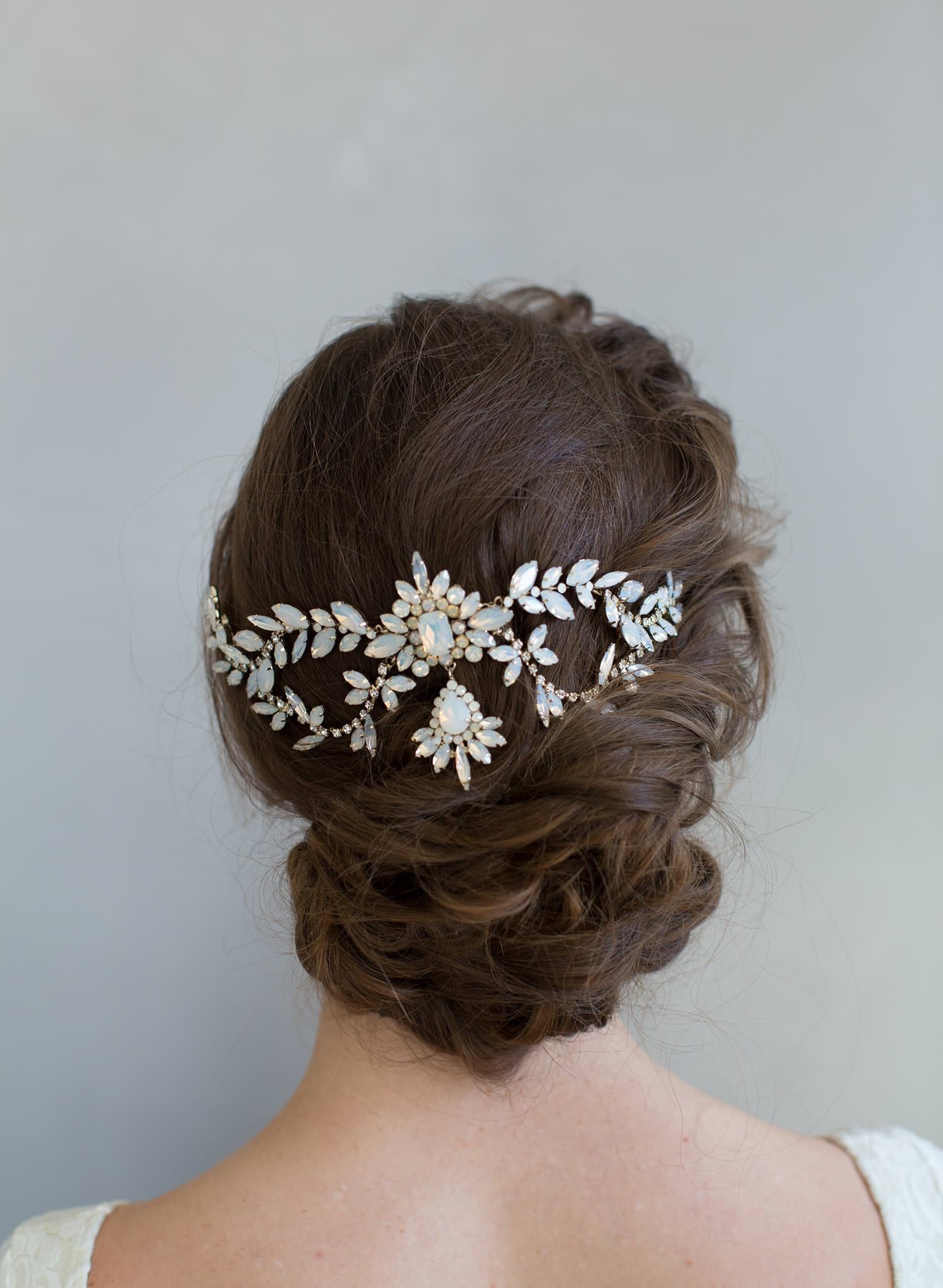 bridal crystal opal headpiece, twigs and honey