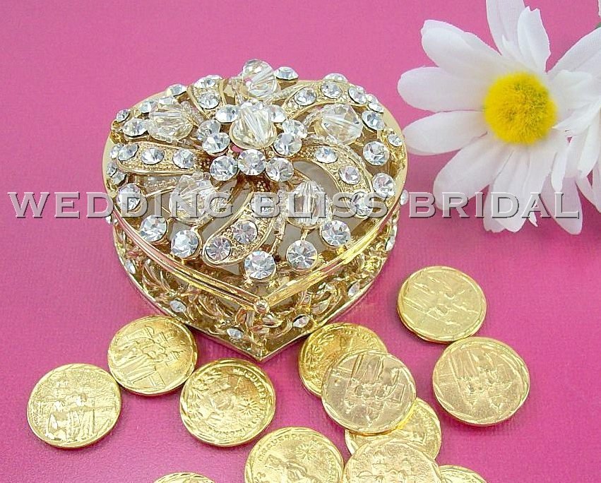 Heart Crystal Gold Wedding Arras Box And Unity Coins Arras De Boda Wedding Bliss Bridal