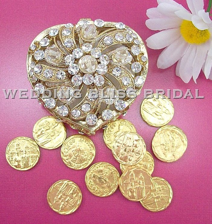 Heart Crystal Gold Wedding Arras Box And Unity Coins Arras De Boda Wedding Bliss Bridal