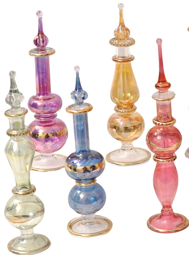 Genie Blown Glass Miniature Perfume Bottles for Perfumes & Essential Oils,  Decorative Vials 4in High (12cm), Assorted Colors