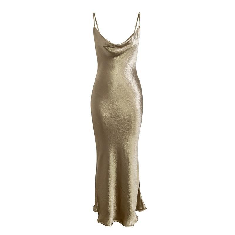 satin backless maxi dress