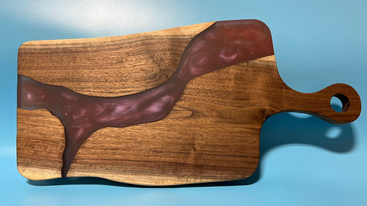 Handled Sangria Epoxy and Black Walnut Charcuterie Board