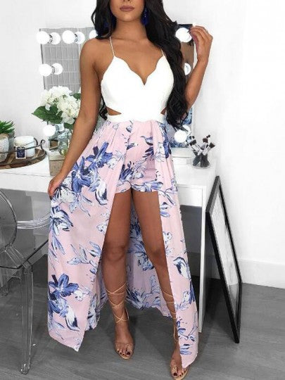 short jumpsuit with maxi overlay