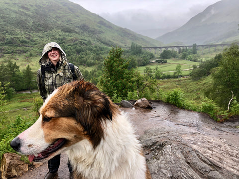 At Glenfinnan with Diane and Willow and a spot of rain.