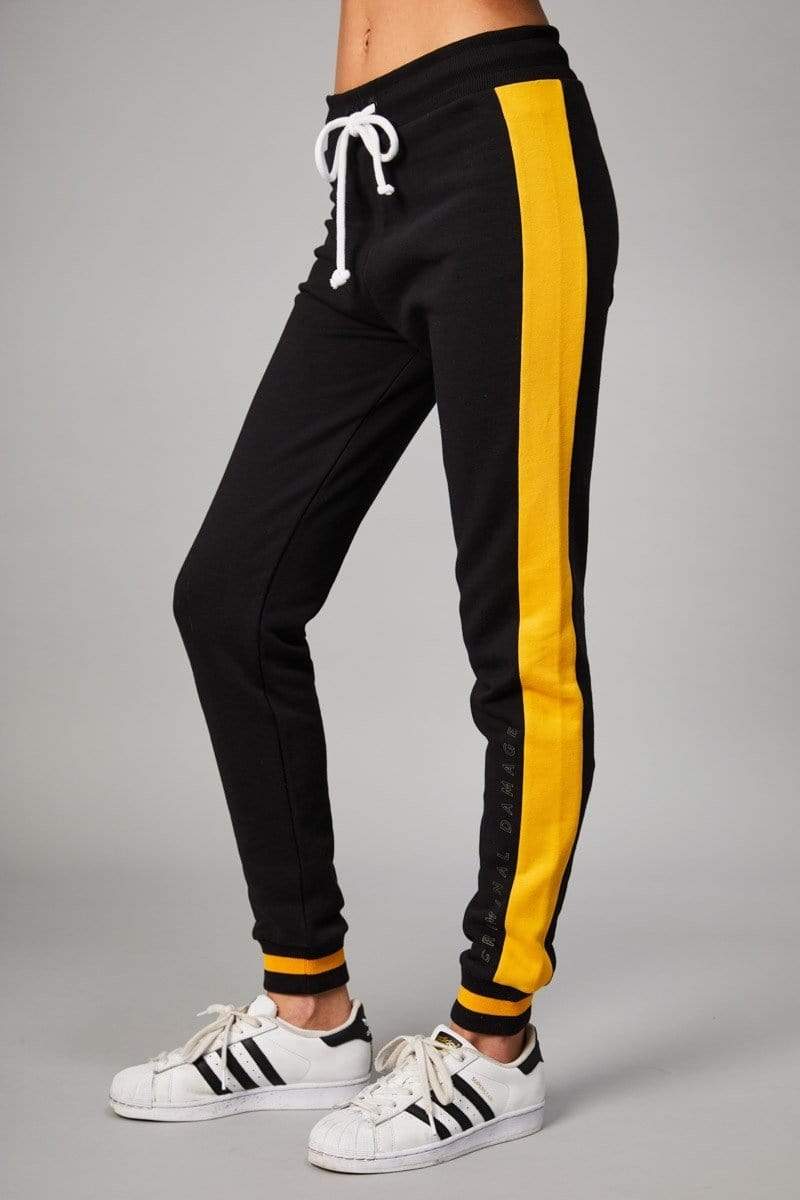 black and yellow joggers