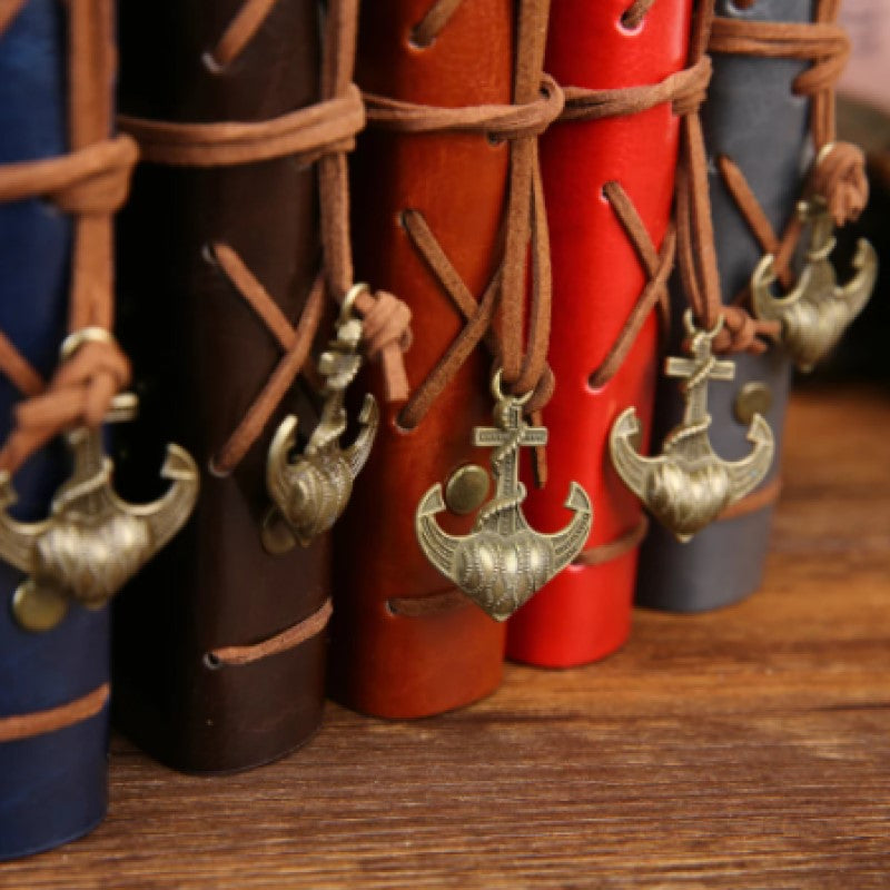 vintage notebook, notebook, journal, diary, pirate journal, journal with strings, pendants