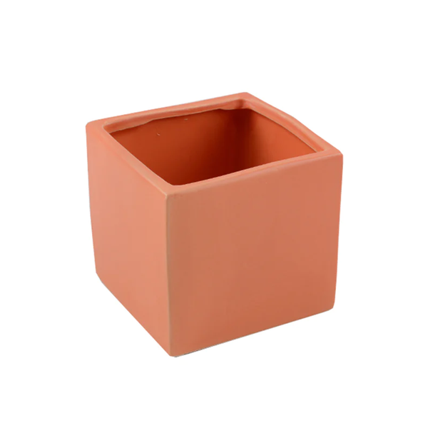 Ceramic Cube Painted Planter Orange