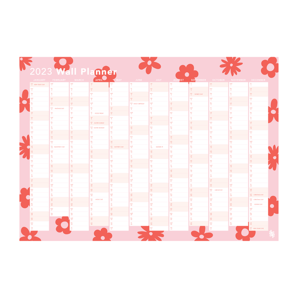 eminentd 2023 Wall Planner Flower Power Pink Red