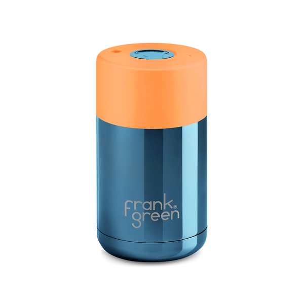 Frank Green Ceramic Smart Cup Chrome 10oz Blue with Neon Orange