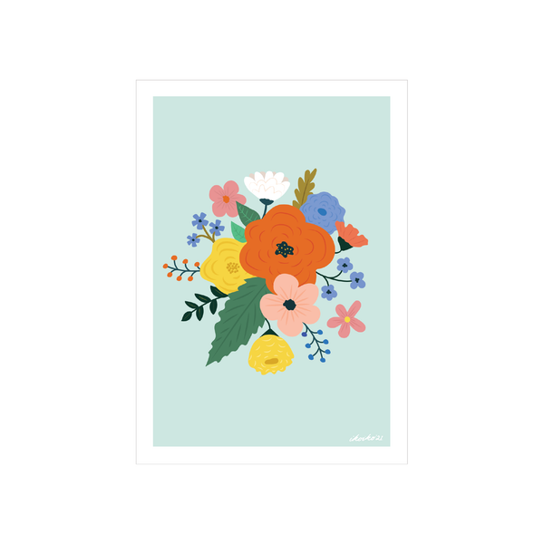 eminentd A4 Art Print  Bloom Bouquet Mint with Orange