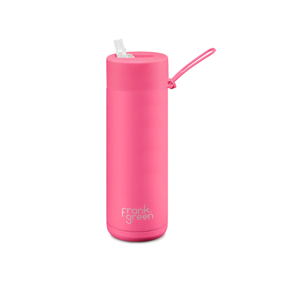 Frank Green Ceramic Smart Bottle with Straw 20oz Neon Pink