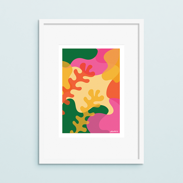 eminentd A4 Art Print Abstract Reef Green Pink and Lemon