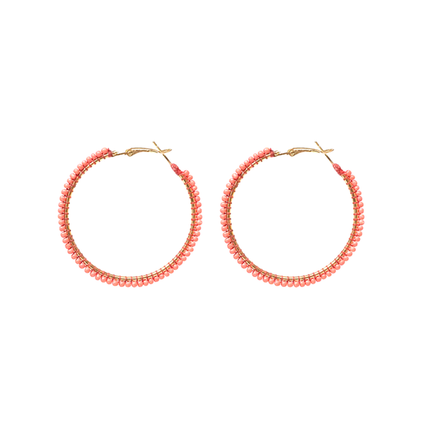 Antler Earrings Beaded Hoops Coral