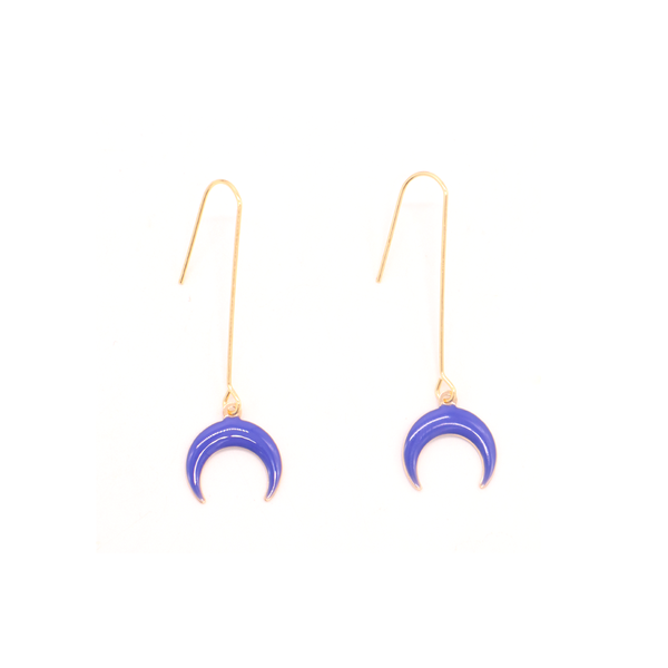 Penny Foggo Earrings Enamel Moon Drops Blue Gold