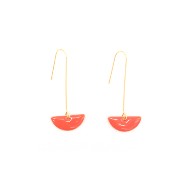 Penny Foggo Earrings Enamel Semicircle Drops Orange Gold