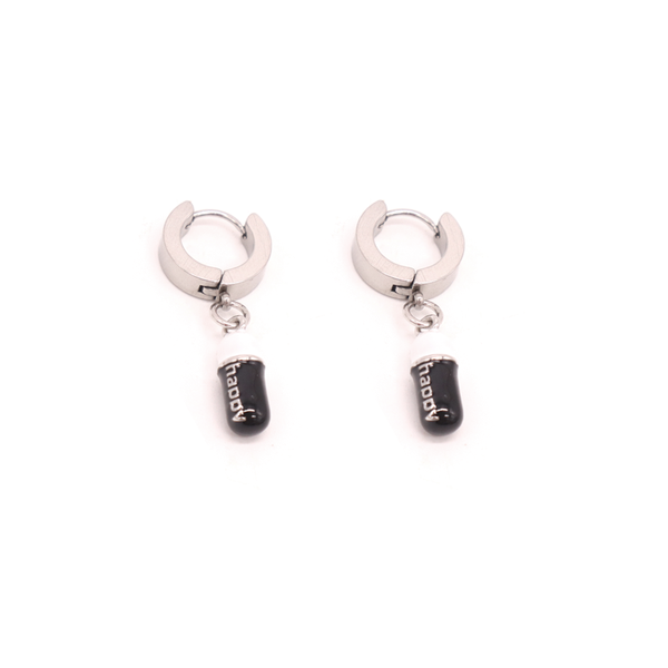 Penny Foggo Earrings Huggies Happy Pill Black Silver