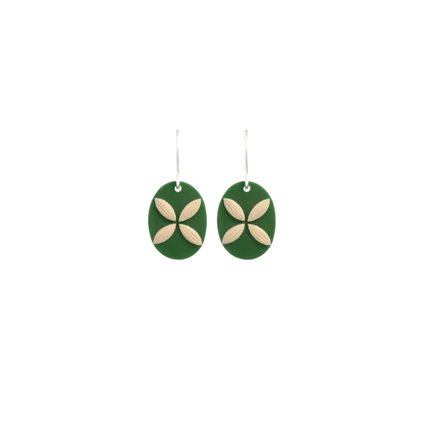 Tania Tupu Earrings Tapa Flower Small Oval Green