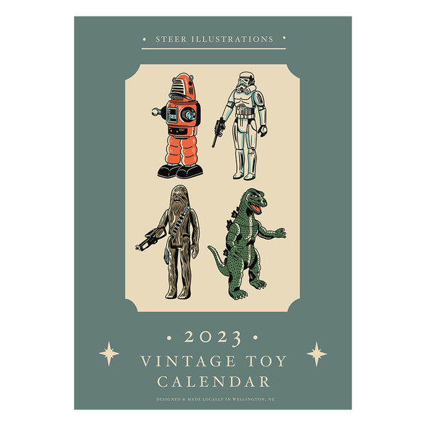 Steer Illustrations 2023 Calendar Vintage Toy