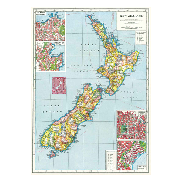 Cavallini Vintage Poster New Zealand Map