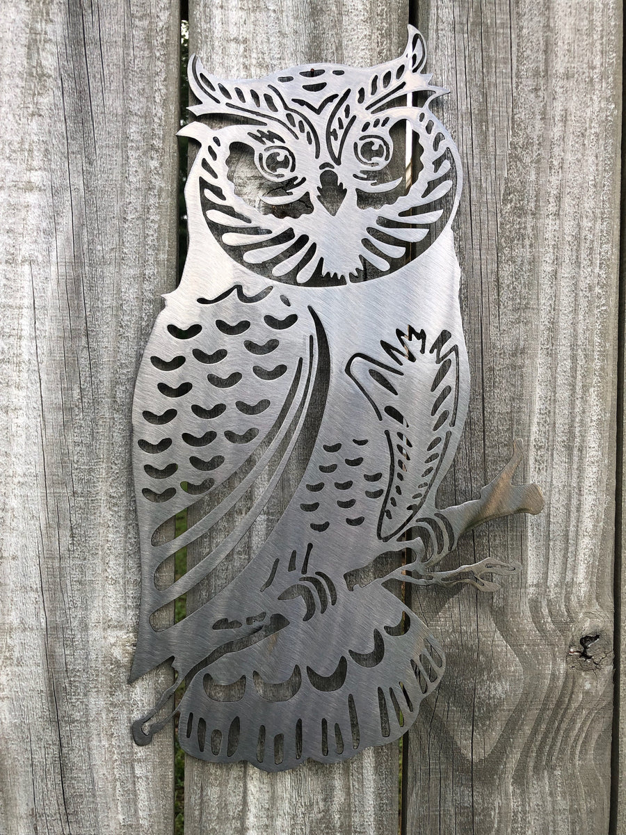39cm Boxed OWL Metal Wall Art with Clock *NEW* 