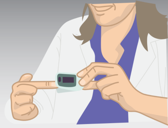 Doctor demonstrating a pulse oximeter device