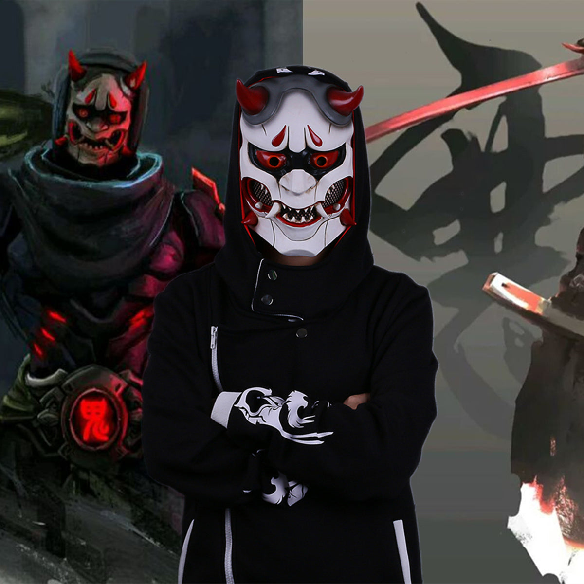 Overwatch Genji Skin Oni Ghosts Mask Cosplay Mask Resin Hero Mask For