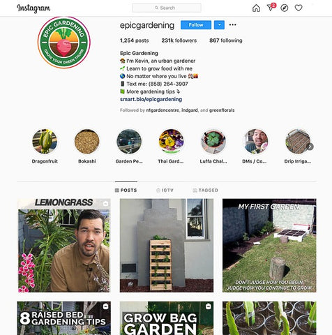 Snapshot of Epic Gardening Instagram Front Page