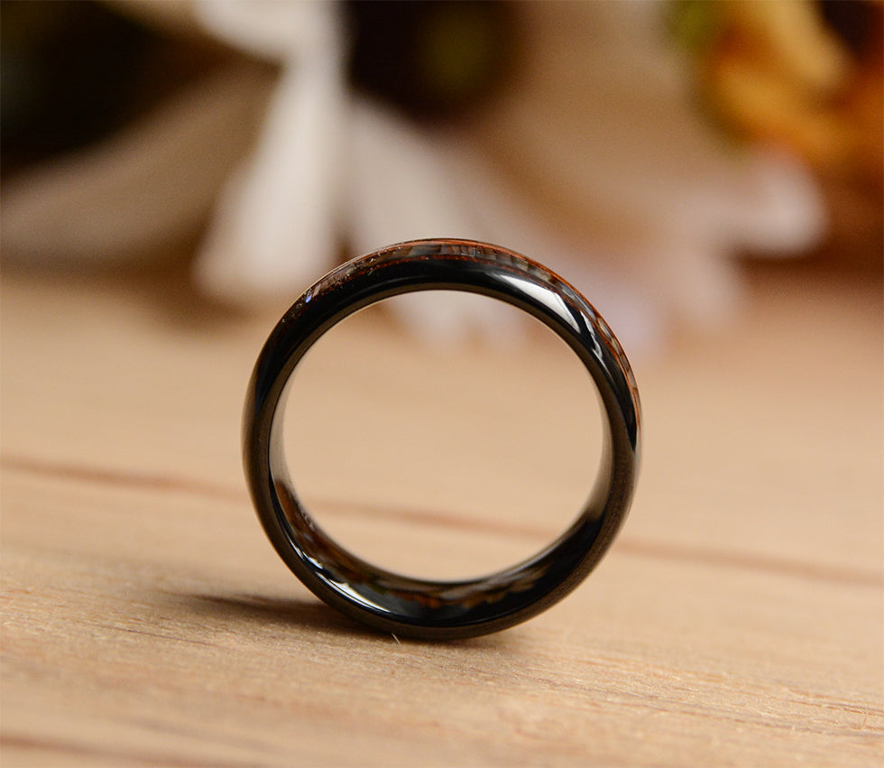 Men S Tungsten Wedding Band With Black Walnut Wood Inlay Titanium Buzz