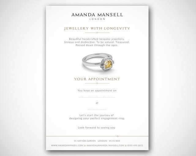 Bespoke engagement ring consultation appointment card