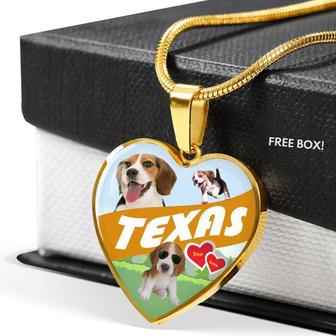 Cute Beagle Dog Print Texas Heart Pendant Luxury Necklace-Free Shipping