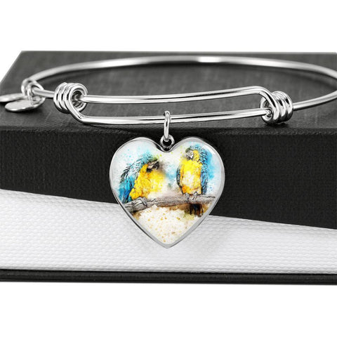 Blue And Yellow Macaw Parrot Art Print Heart Pendant Bangle-Free Shipping
