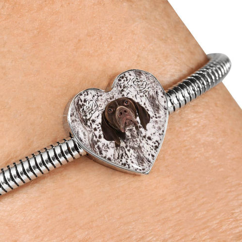 German Shorthaired Pointer Print Heart Charm Steel Bracelet-Free Shipping