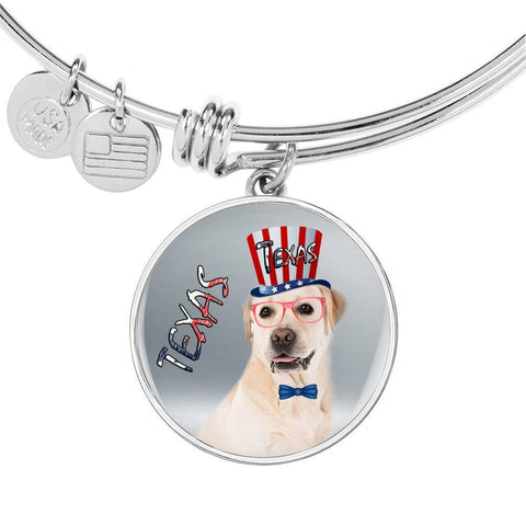 Labrador Retriever Texas Print Circle Pendant Luxury Bangle-Free Shipping