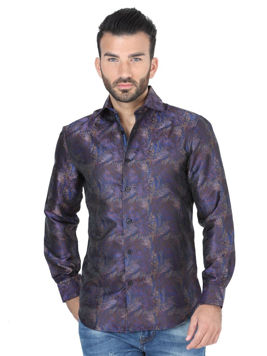 Camisa Casual Larga para 100% Polyester 'Centenario' - ID: 41720 BLUE/BROWN BELLEZA'S