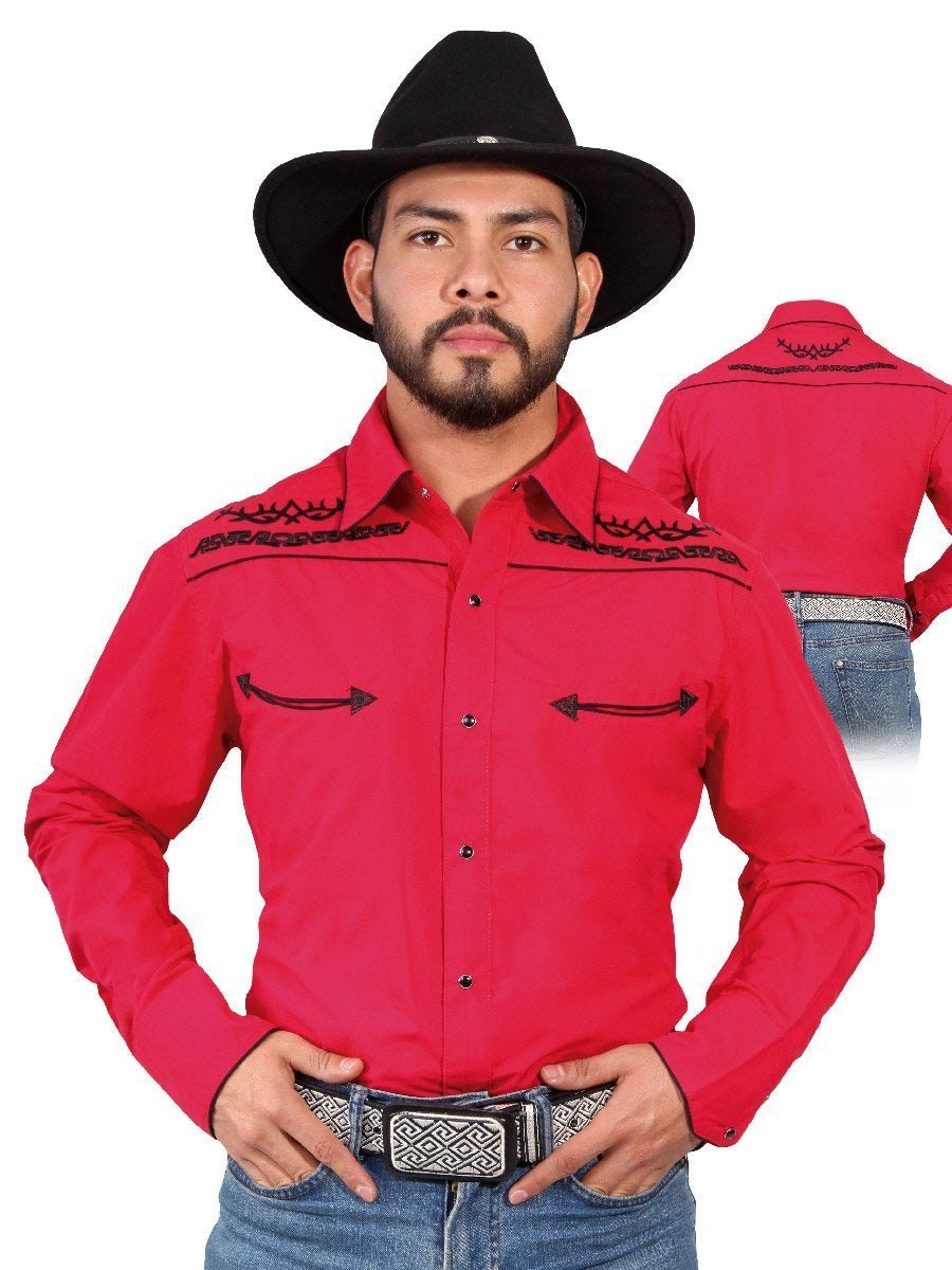 Camisa Vaquera Larga Para Hombre 'El de los Cielos' *RED-42952* - BELLEZA'S