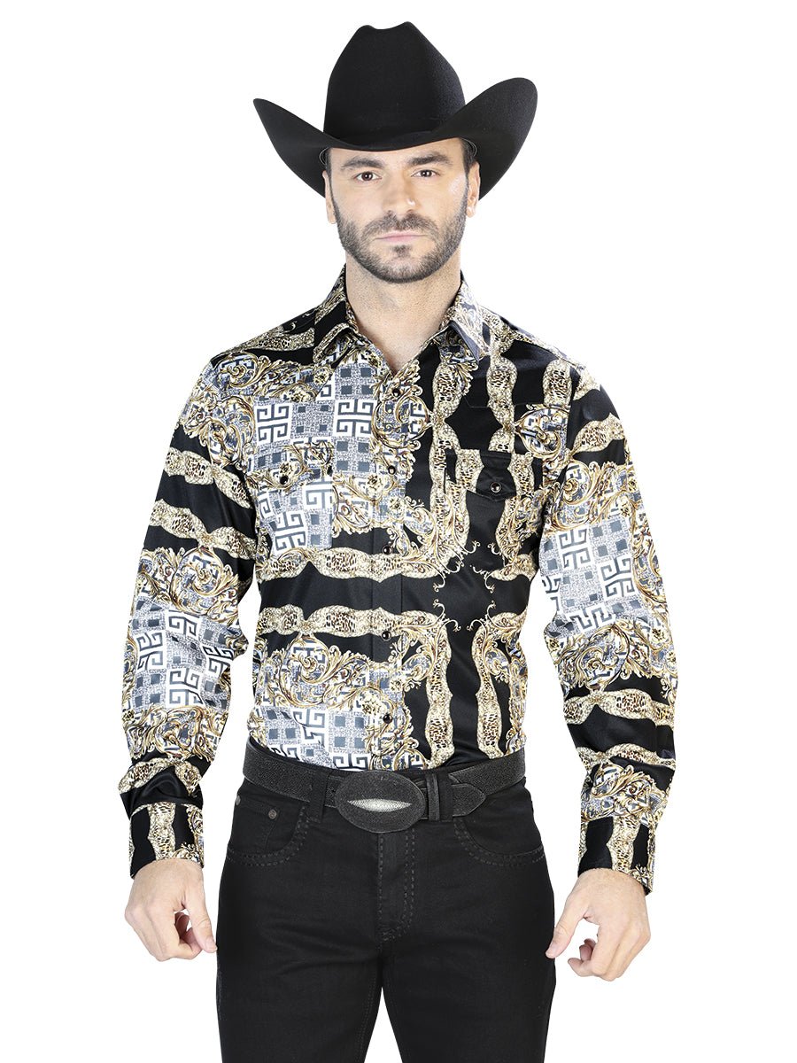 Camisa Vaquera Manga de Broches para Hombre 'El Señor de Cielos' *NEGRO/ORO- 44070* - BELLEZA'S