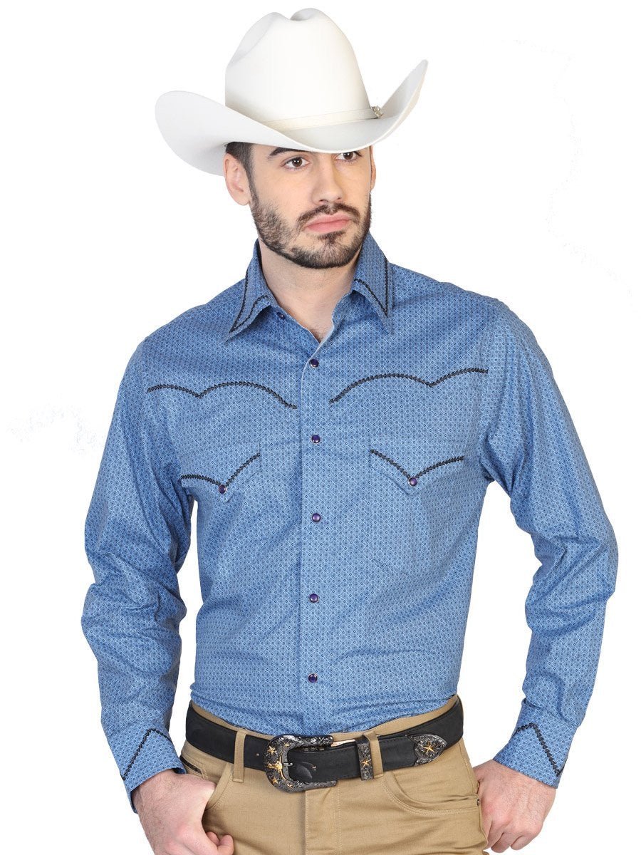 Camisa Vaquera Manga Larga Hombre, 100% Algodon 'El Señor de los * - ID: 42607 AZUL MARINO - BELLEZA'S