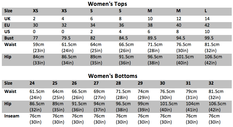 Womens tops sizing guide