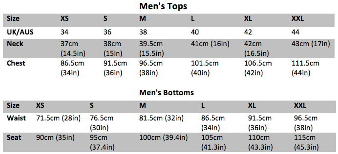 Sizing guide mens