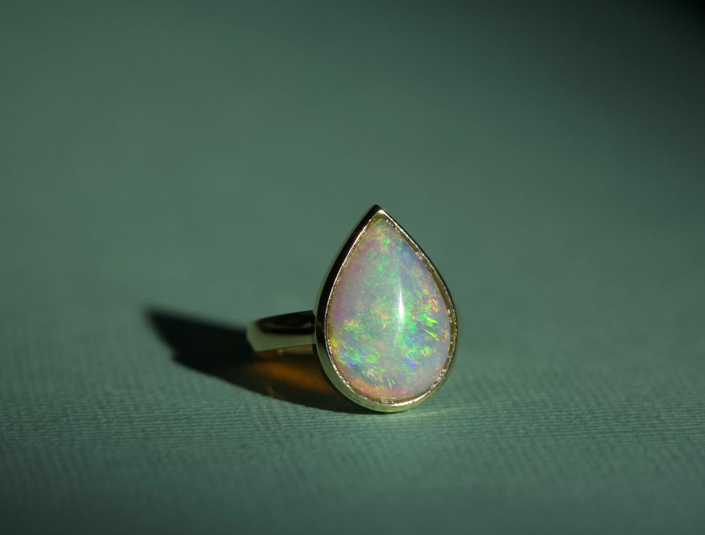 Tamahra Prowse jewellery, custom design opal and gold ring.