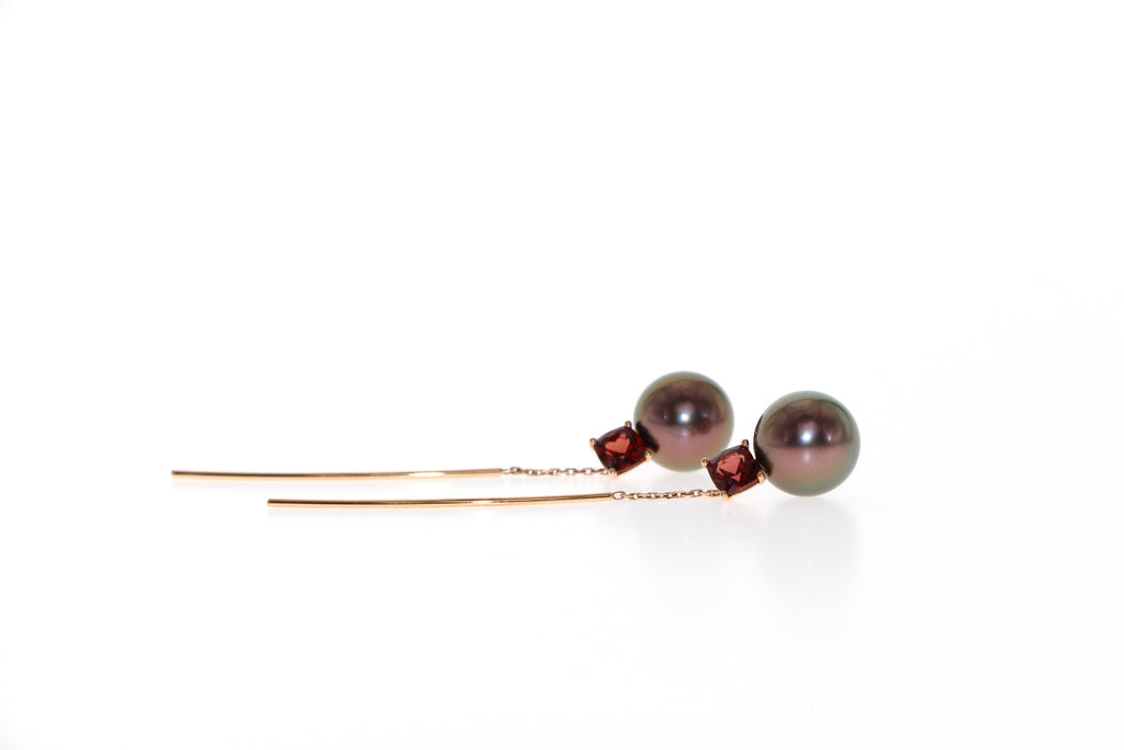 Garnet and tahitian pearl earrings