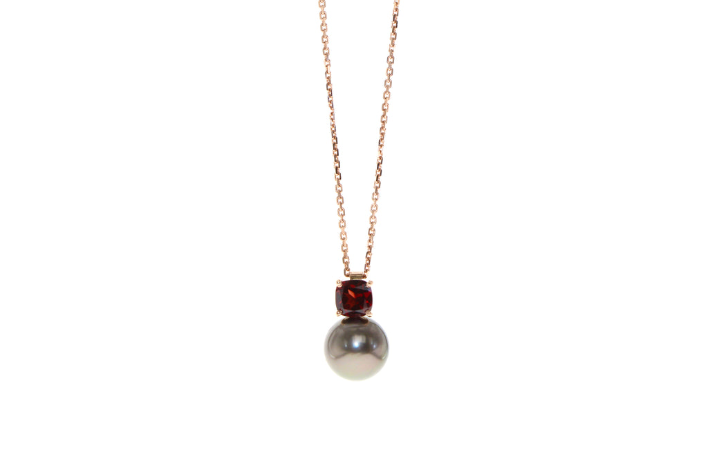 Tahitian pearl garnet and rose gold earring by Tamahra Prowse