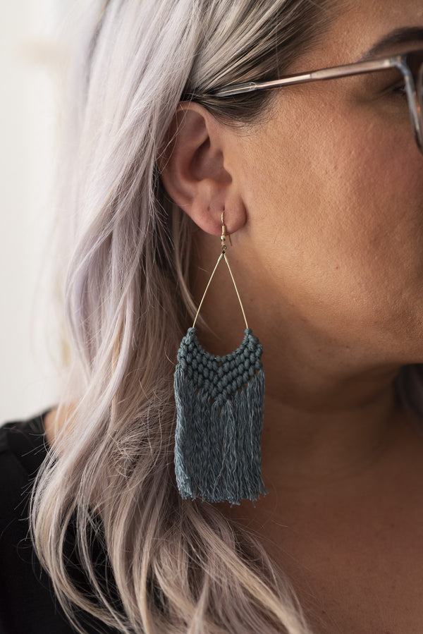 Handmade Macramé Earrings in Teal - choosebettercheese